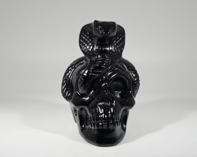 Obsidian Skull with Snake Carving