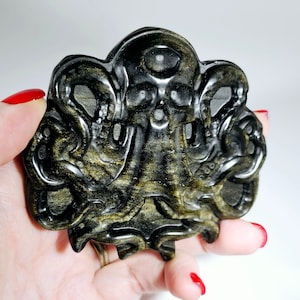 Golden Obsidian Octopus Skull Carving