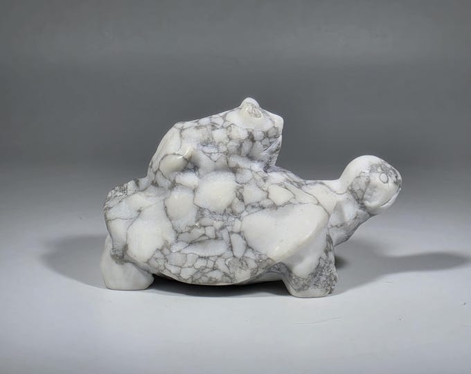 Howlite Turtle with Frog Carving