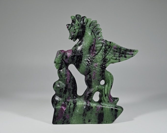 Ruby in Zoisite Unicorn with Wings Carving