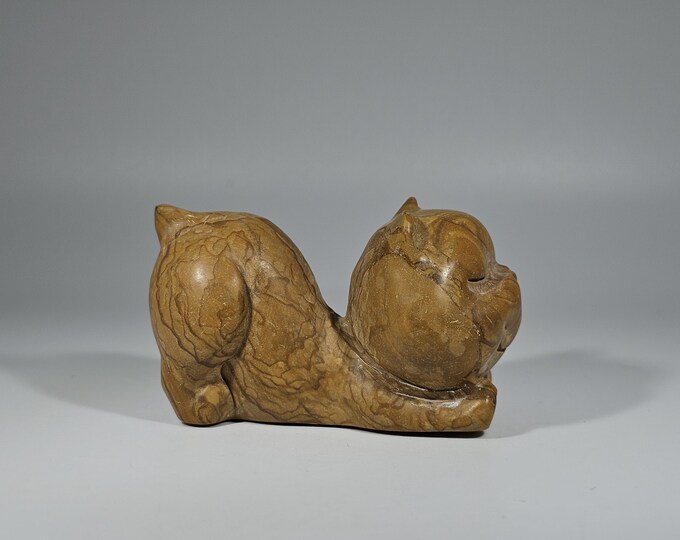 Woodgrain Jasper Cat Carving