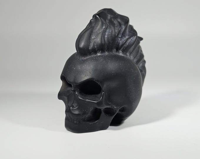 Obsidian Skull with Mohawk Carving