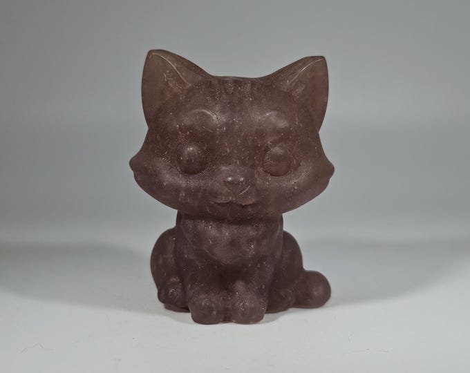Strawberry Quartz Cat Carving