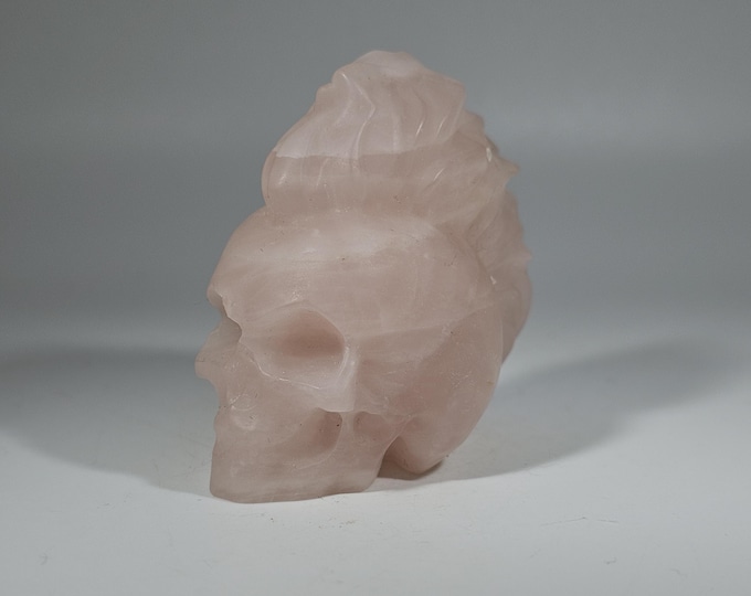 Rose Quartz Skull with Mohawk Carving *Imperfect