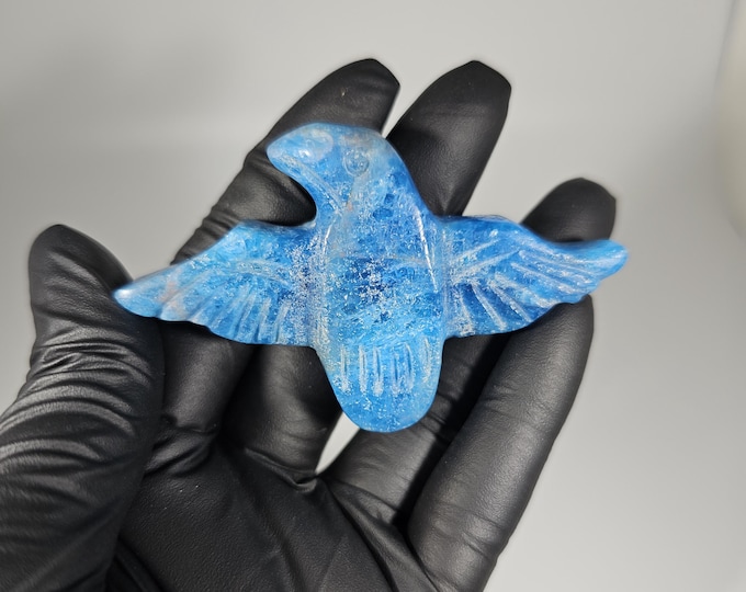 Blue Apatite Eagle Carving