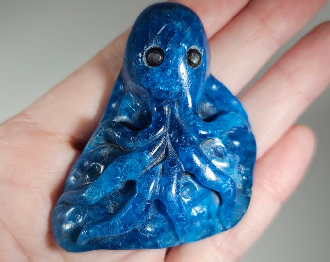 Blue Apatite Octopus Carving