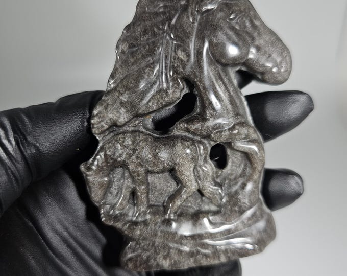 Silver Obsidian Horse Carving