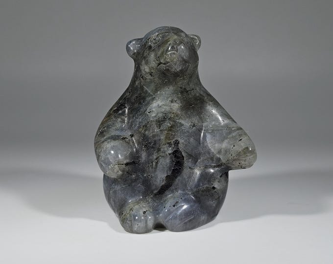 Flashy Labradorite Bear Carving
