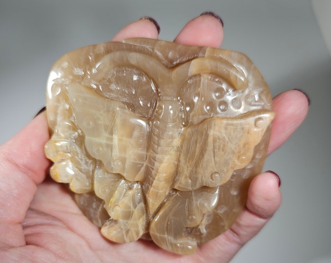 Peach Moonstone Butterfly Carving