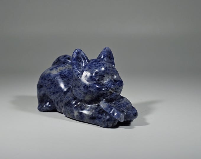 Sodalite Cat with Butterfly Carving