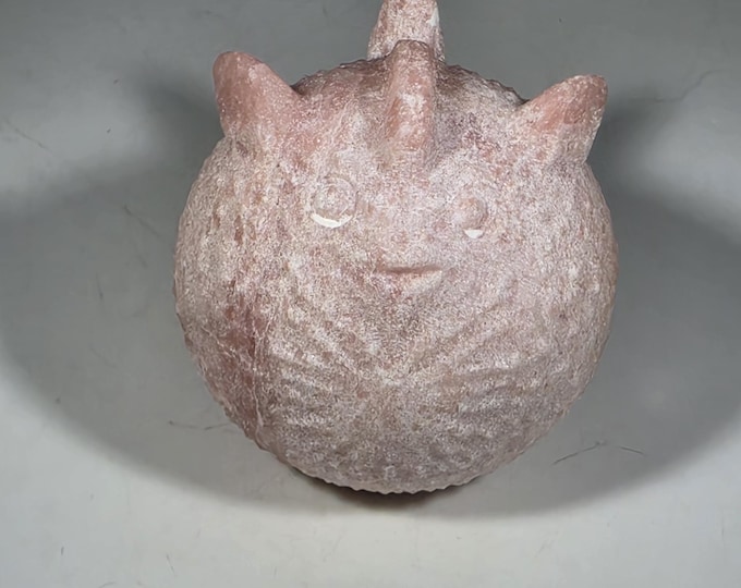 Pink Opal Puffer Fish Carving