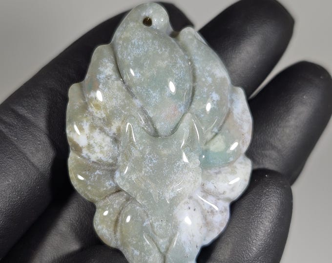 Ocean Jasper Moss Agate Mix Nine Tail Fox Carving Pendant