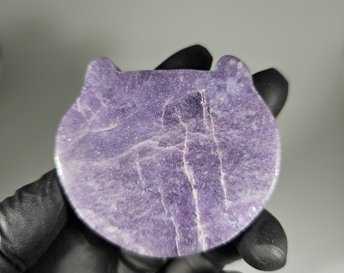 Lepidolite Cat Head Carving