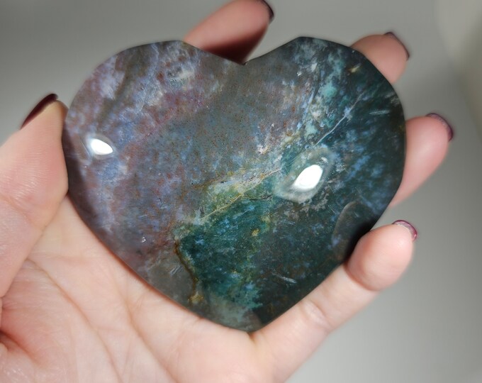 Moss Agate Heart Carving