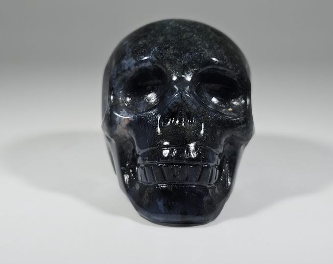 1.98" Moss Agate Skull Carving