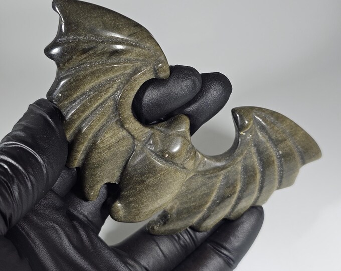 Golden Obsidian Bat Carving