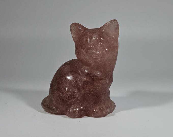 Strawberry Quartz Cat Carving