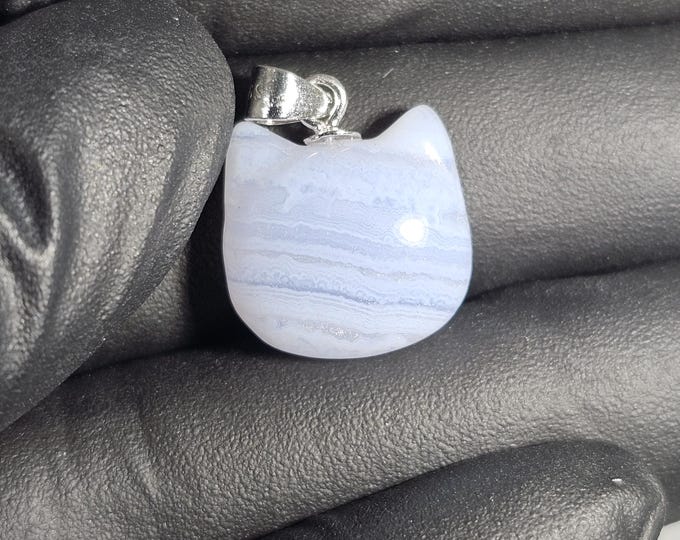 Blue Lace Agate Cat Pendant