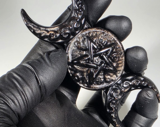 Silver Obsidian Triple Moon Carving