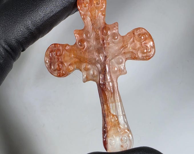 Fire Quartz Cross Carving