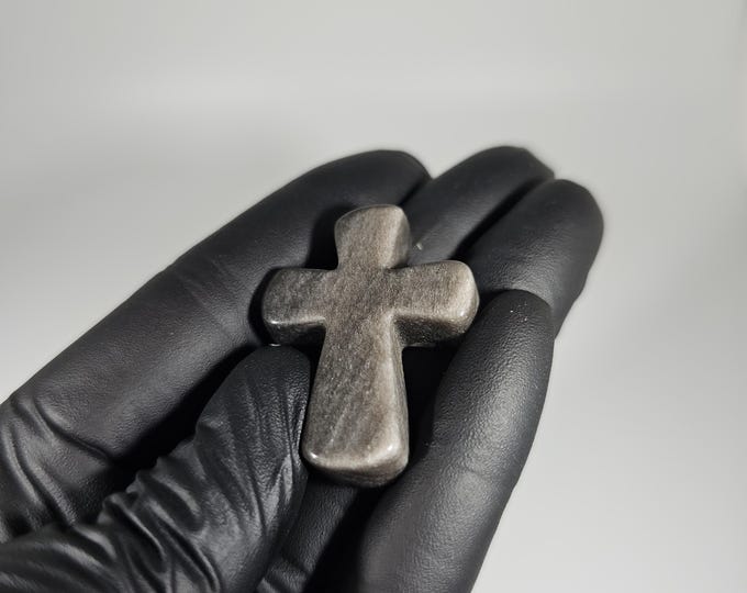 Silver Obsidian Cross Carving