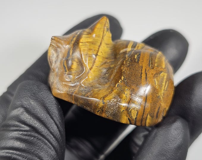Mini Tigerseye Sleeping Cat Carving *Imperfect
