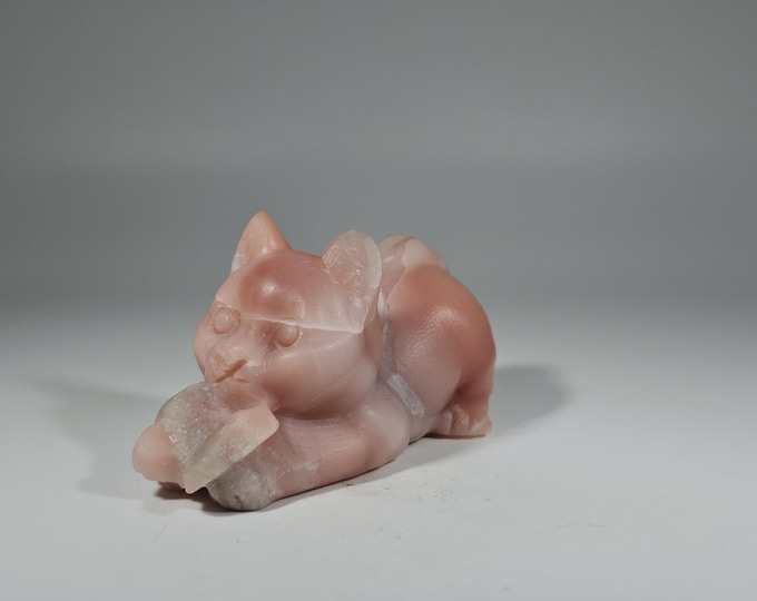 Pink Opal Cat Carving