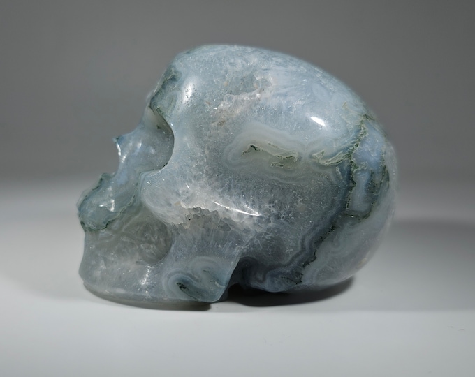 Druzy Moss Agate Skull