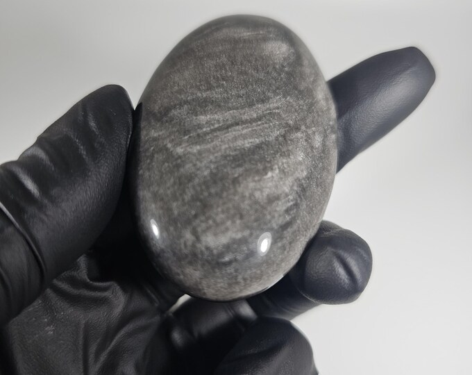Silver Obsidian Palm Stone