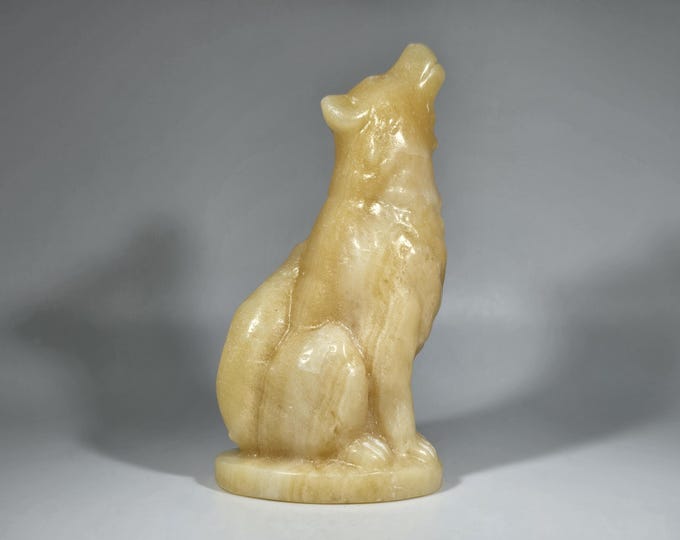 4.1" Orange Calcite Wolf Carving