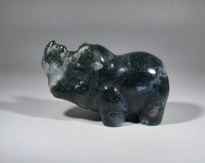 Moss Agate Rhinoceros Carving