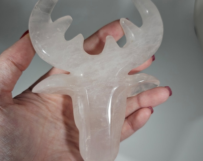 Rose Quartz Deer Head Carving