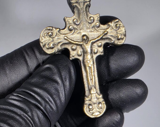 Golden Obsidian Cross Carving