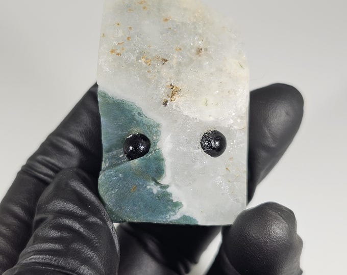 Moss Agate Pet Rock Carving