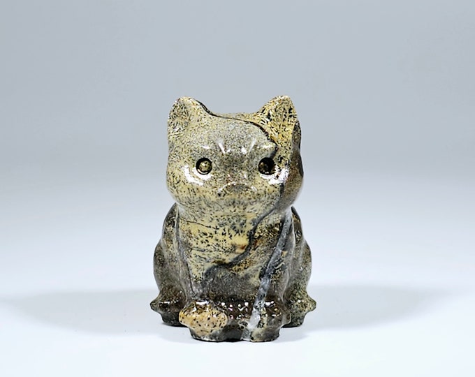 1.3" Picture Jasper Cat Kitten Carving