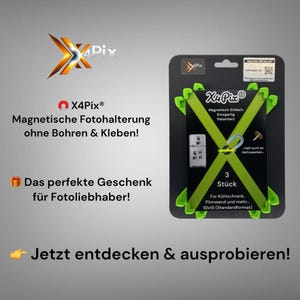 X4Pix® – Magnetische Fotohalterung (3x Grün) – Patentiert & handgefertigt!