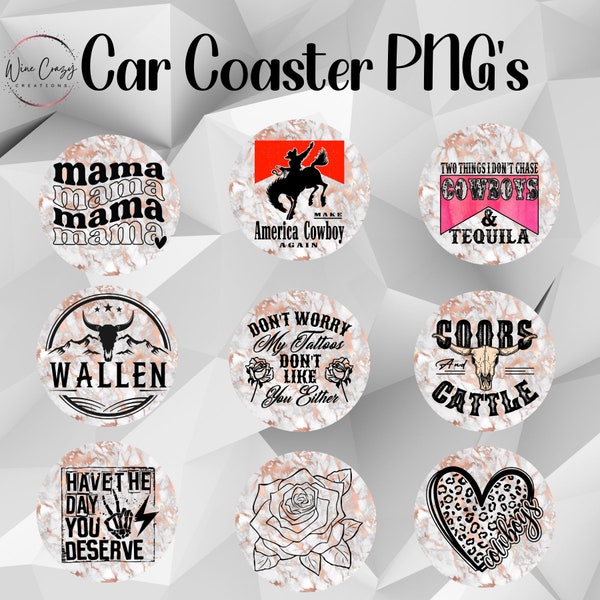 Rose Gold Marble | Car Coaster | Bundle | PNG | Digital Downloads | Western Bundle | Mama | Wallen | Coors | Cattle | Peach Marble