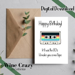 Tarjeta de Cumpleaños / Años 80 / Cinta de Cassette / Antigua / Descarga Digital / Cumpleaños / Evento / Imprimible / Plantilla / Imprimir en Casa / Tarjeta / Regalo /