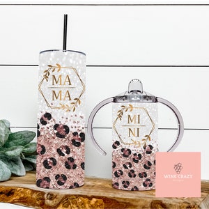 Mama & Mini | Glitter Leopard | Gold | PNG | Tumbler Wrap | Sippy Cup | 20oz Tumbler | Digital Download | Matching Set | Rose Gold Glitter