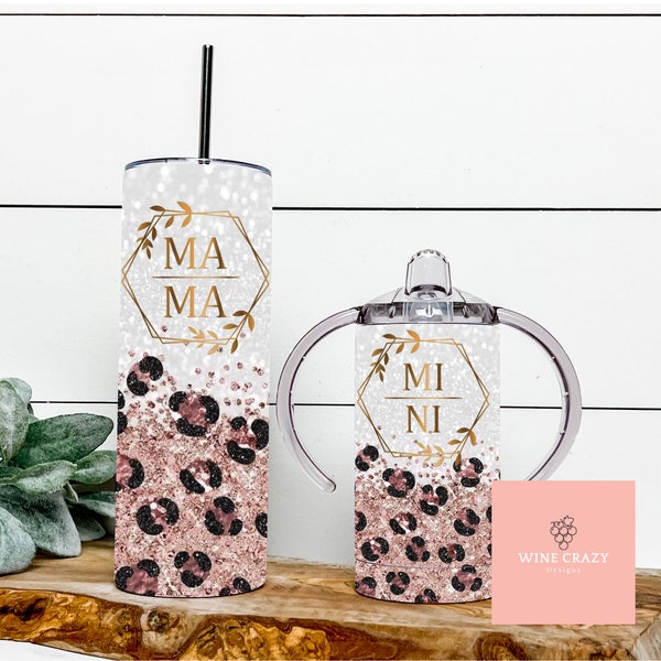 Mama & Mini | Glitter Leopard | Gold | PNG | Tumbler Wrap | Sippy Cup | 20oz Tumbler | Digital Download | Matching Set | Rose Gold Glitter