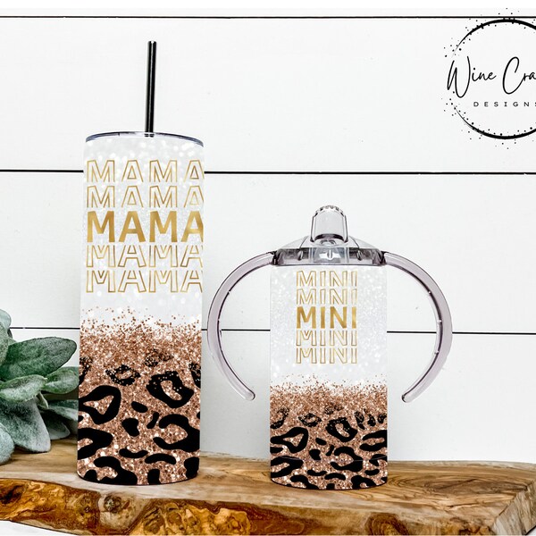 Gold | Mama Mini | Tumbler Set | Sippy Cup | 20oz Skinny | Digital Download | Leopard Print | Gold Foil | Confetti | Glitter | PNG File
