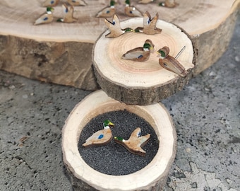 Handbemalte Holzohrringe von Stockenten, Natur inspirierte Ohrringe, minimalistische Ohrstecker, Lustige Ohrringe