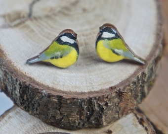 Handbemalte Ohrringe aus Holz, Tittenohrringe, natürliche Ohrstecker, minimalistische Ohrringe für Männer