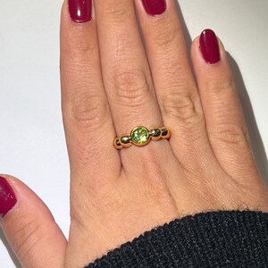 14k Gold Natural Peridot Ring .8ct Natural Stone Round Cut Bezel Set Ring August Birthstone  Mothers Day gift