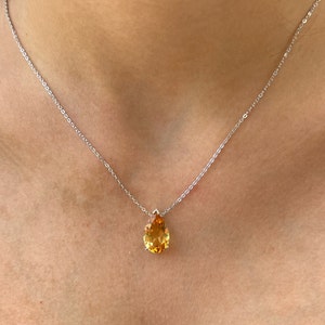 Genuine Citrine Pendant in Solid 925 Sterling Silver 4.00ct Natural Stone Pear Shape Necklace November Birthstone Dainty Jewelry Gift
