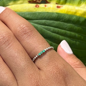 Stackable Emerald Ring in Solid 925 Sterling Silver 0.11TCW Natural Stone Brilliant Cut Ring May Birthstone Dainty Jewelry Gift