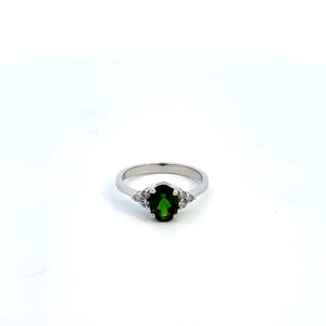 Natural Chrome Diopside Ring in Solid 14k White Gold .125ct Natural Stone Oval Cut Ring March Birthstone Dainty Jewelry  Mothers Day gift