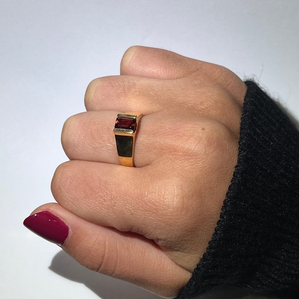 14k Gold Natural Garnet Ring in Solid 925 Sterling Silver 1.2ct Natural Stone Emerald Cut Ring January Birthstone Dainty Jewelry Gift