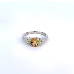 Natural Citrine & Peridot Ring in Solid 925 Sterling Silver 1.2tcw Natural 3 Stone Oval Cut Ring November Birthstone  Mothers Day gift