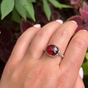 Genuine Garnet Ring in Solid 925 Sterling Silver 6.00ct Natural Stone Cabochon Cut Ring January Birthstone Dainty Jewelry Gift